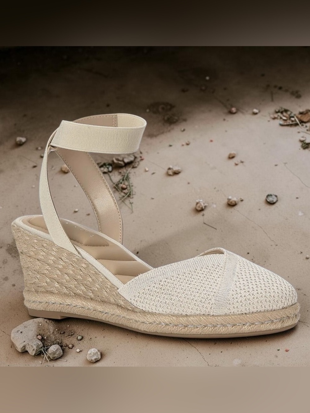 Kelly & Katie Cream Espadrille Ankle-Wrap Wedge 6W